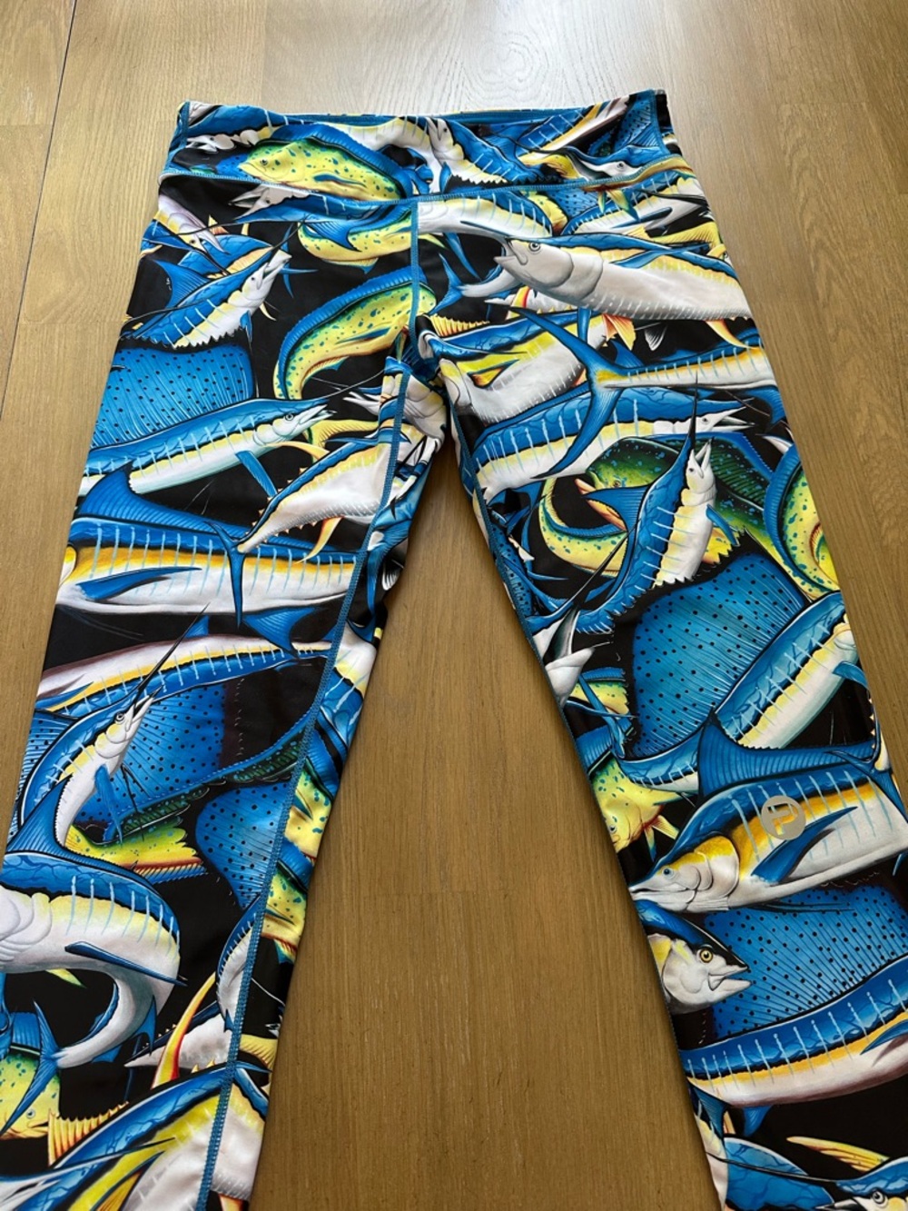 Pelagic Blue Yellow Black Marlin Print Leggings